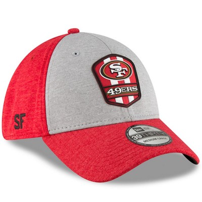 Men's San Francisco 49ers New Era Heather Gray/Scarlet 2018 NFL Sideline Road Official 39THIRTY Flex Hat 3058247